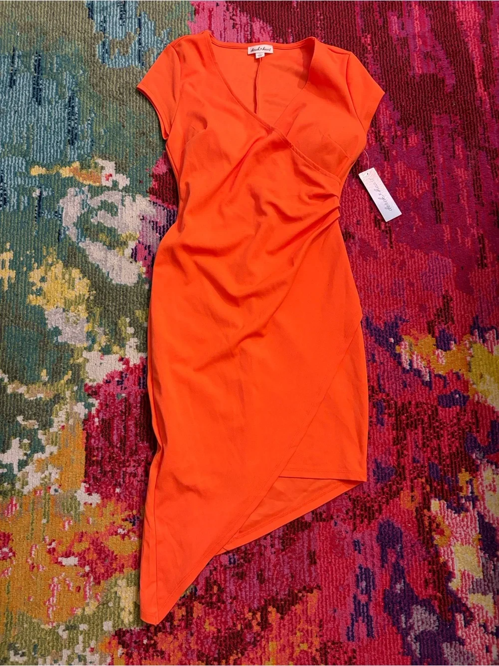 Derek Heart Bright Orange Asymmetrical Surplice Dress Small - Picture 3 of 8